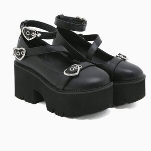 Casual Shoes for Women Heels Buckles Heart Platform Cosplay Lolita Pumps Shoe 36